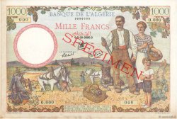 1000 Francs Spécimen ALGERIA  1942 P.089s XF+