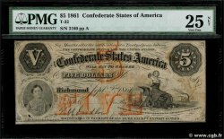 5 Dollars ESTADOS CONFEDERADOS DE AMÉRICA  1861 P.15 BC