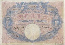 50 Francs BLEU ET ROSE Grand numéro FRANCE  1899 F.14.11 F