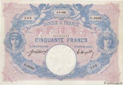 50 Francs BLEU ET ROSE FRANCIA  1921 F.14.34 q.SPL