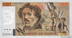 100 Francs DELACROIX modifié Petit numéro FRANKREICH  1987 F.69.11A116 fST+