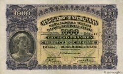 1000 Francs SWITZERLAND  1939 P.37e F+