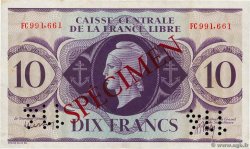 10 Francs Spécimen AFRIQUE ÉQUATORIALE FRANÇAISE Brazzaville 1941 P.11s XF-