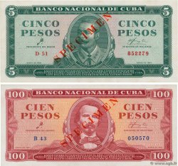 5 et 100 Pesos Spécimen CUBA  1961 P.095s / P.099s XF