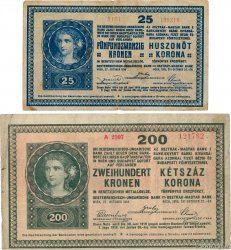 25 et 200 Korona UNGHERIA  1918 P.012 et P.015 q.BB