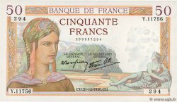50 Francs CÉRÈS modifié FRANCIA  1939 F.18.36 EBC+