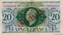 20 Francs Spécimen AFRIQUE ÉQUATORIALE FRANÇAISE Brazzaville 1941 P.12s MBC