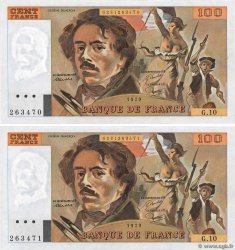 100 Francs DELACROIX modifié Consécutifs FRANCE  1979 F.69.02b UNC-