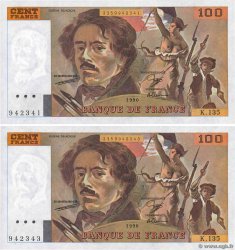 100 Francs DELACROIX imprimé en continu Lot FRANCE  1990 F.69bis.01a NEUF