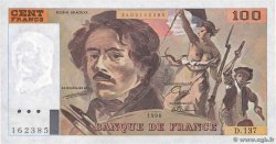 100 Francs DELACROIX imprimé en continu FRANCE  1990 F.69bis.01a XF+