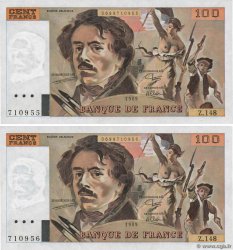 100 Francs DELACROIX modifié Consécutifs FRANCIA  1989 F.69.13c