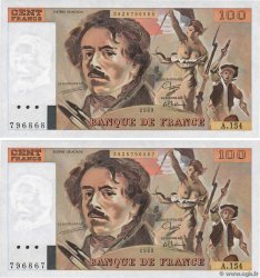 100 Francs DELACROIX modifié Consécutifs FRANCIA  1989 F.69.13d