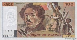 100 Francs DELACROIX imprimé en continu Fauté FRANCIA  1990 F.69bis.02b EBC