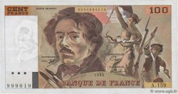 100 Francs DELACROIX imprimé en continu Fauté FRANCIA  1990 F.69bis.02b MBC+