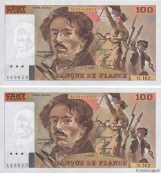 100 Francs DELACROIX imprimé en continu Consécutifs FRANCE  1990 F.69bis.02b UNC