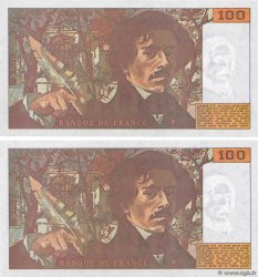 100 Francs DELACROIX imprimé en continu Consécutifs FRANCIA  1990 F.69bis.02b FDC