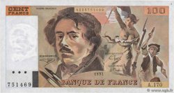 100 Francs DELACROIX imprimé en continu FRANCE  1991 F.69bis.03a1a AU-