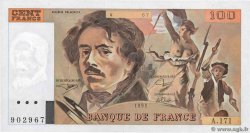 100 Francs DELACROIX imprimé en continu Fauté FRANCIA  1991 F.69bis.03a3 EBC+