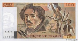 100 Francs DELACROIX imprimé en continu Fauté FRANCE  1991 F.69bis.03a2 UNC