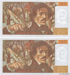 100 Francs DELACROIX imprimé en continu Consécutifs FRANCE  1991 F.69bis.03a4 pr.NEUF