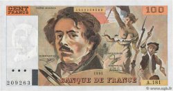 100 Francs DELACROIX imprimé en continu FRANCE  1991 F.69bis.03b1 VF+