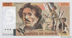100 Francs DELACROIX imprimé en continu Fauté FRANCIA  1991 F.69bis.03b1 q.FDC