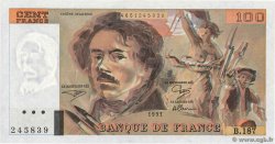 100 Francs DELACROIX imprimé en continu Fauté FRANCE  1991 F.69bis.03b2 XF+