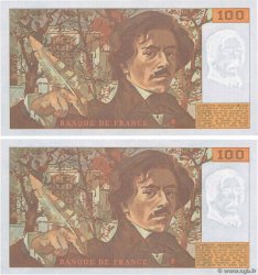 100 Francs DELACROIX imprimé en continu Consécutifs FRANCIA  1991 F.69bis.04a q.FDC