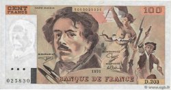 100 Francs DELACROIX imprimé en continu FRANCIA  1991 F.69bis.03c2 q.AU