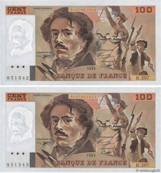 100 Francs DELACROIX imprimé en continu Consécutifs FRANCE  1993 F.69bis.05 UNC