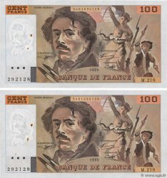 100 Francs DELACROIX imprimé en continu Consécutifs FRANCE  1993 F.69bis.07 VF+