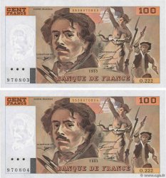 100 Francs DELACROIX imprimé en continu Consécutifs FRANCIA  1993 F.69bis.07 FDC