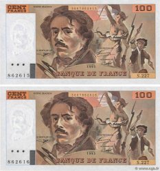 100 Francs DELACROIX imprimé en continu Consécutifs FRANCE  1993 F.69bis.08 UNC
