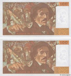 100 Francs DELACROIX imprimé en continu Consécutifs FRANCIA  1993 F.69bis.08 AU