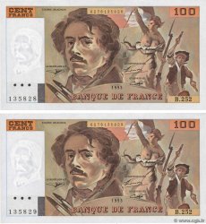 100 Francs DELACROIX imprimé en continu Consécutifs FRANCE  1993 F.69bis.08 UNC-