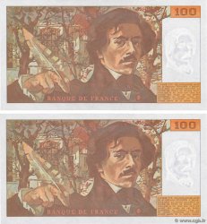 100 Francs DELACROIX imprimé en continu Consécutifs FRANCIA  1993 F.69bis.08 q.FDC