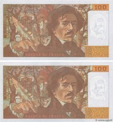 100 Francs DELACROIX imprimé en continu Consécutifs FRANCIA  1993 F.69bis.08 SC+