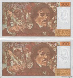 100 Francs DELACROIX imprimé en continu Consécutifs FRANCIA  1993 F.69bis.08 EBC+
