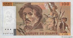 100 Francs DELACROIX imprimé en continu Fauté FRANCIA  1993 F.69bis.08 MBC+
