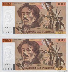 100 Francs DELACROIX 442-1 & 442-2 Lot FRANCE  1994 F.69ter.01c UNC