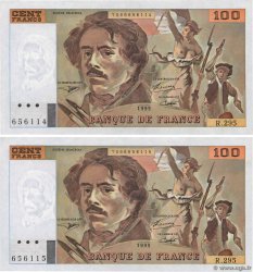 100 Francs DELACROIX 442-1 & 442-2 Consécutifs FRANCE  1995 F.69ter.02c