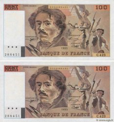 100 Francs DELACROIX 442-1 & 442-2 Faux FRANCE  1994 F.69ter.01cx