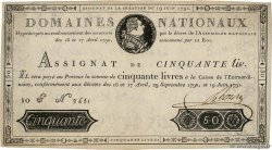 50 Livres FRANCE  1791 Ass.13a XF-