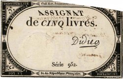 5 Livres Vérificateur FRANCE  1793 Ass.46v XF - AU