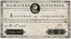 50 Livres FRANKREICH  1792 Ass.28a