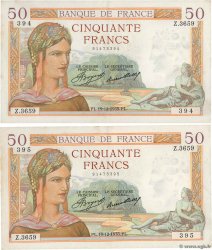 50 Francs CÉRÈS Consécutifs FRANCE  1935 F.17.21 XF