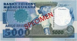 5000 Francs - 1000 Ariary Spécimen MADAGASCAR  1988 P.073bs UNC-