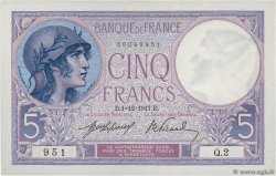 5 Francs FEMME CASQUÉE Petit numéro FRANCIA  1917 F.03.01
