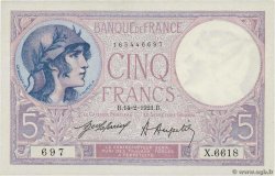 5 Francs FEMME CASQUÉE FRANCE  1921 F.03.05 UNC-