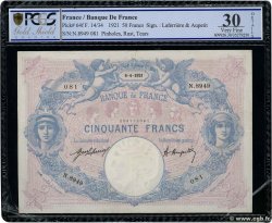 50 Francs BLEU ET ROSE FRANKREICH  1921 F.14.34